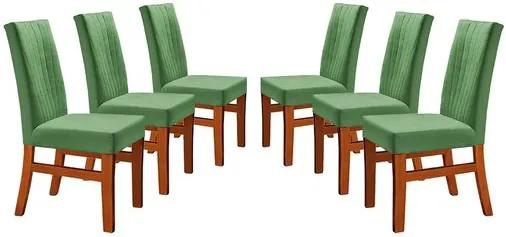 Kit 6 Cadeiras de Jantar Estofada Verde em Veludo Düz
