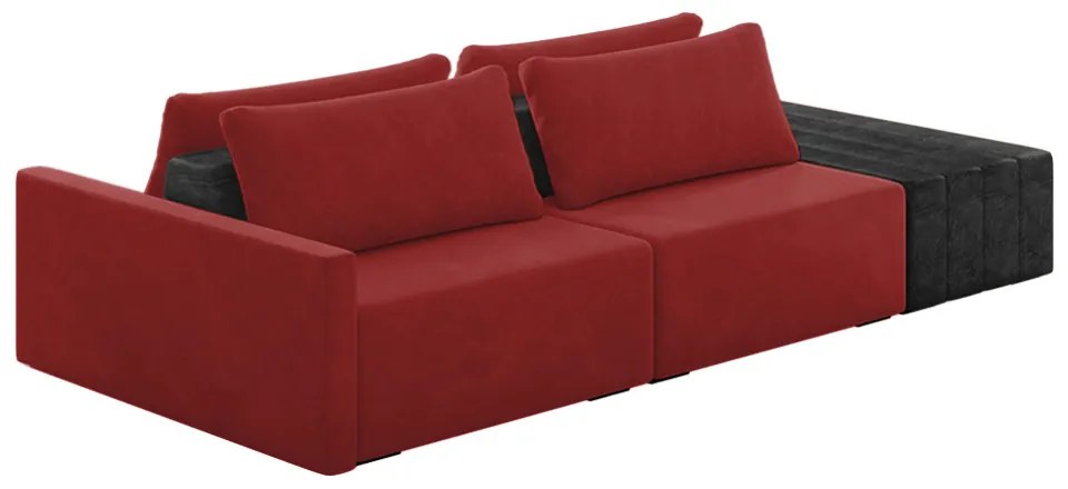 Sofá Ilha 2 Lugares Living 252cm Modulado Sala Lary Veludo/PU Pto K01 - D'Rossi - Vermelho