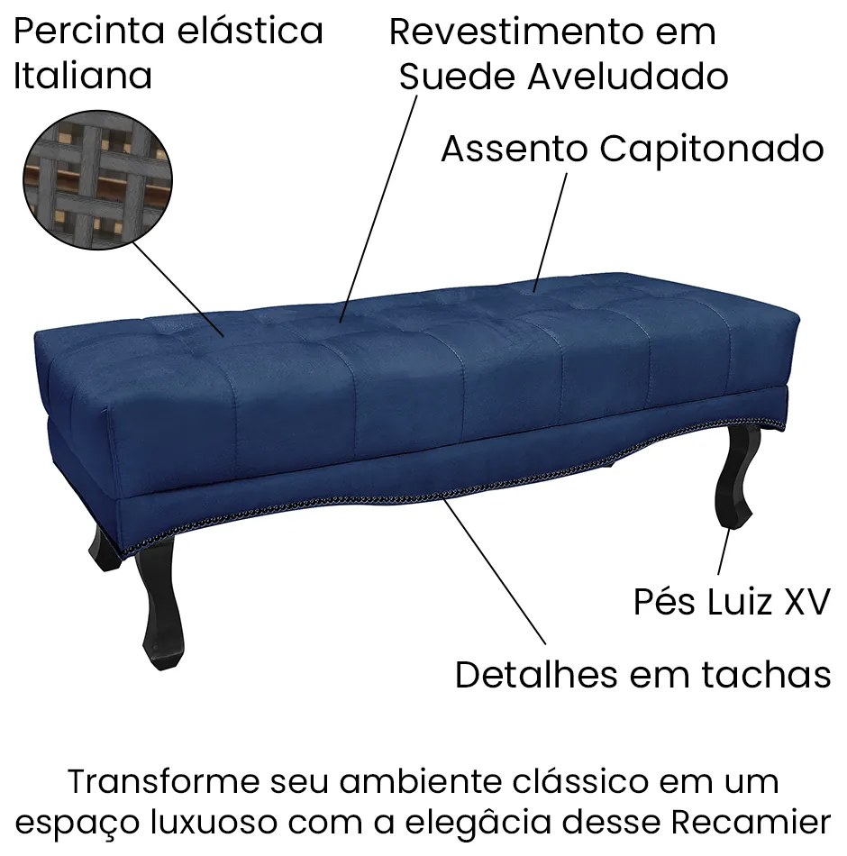 Cabeceira Cama Box King 195cm e Recamier Vicenza Suede Azul Marinho S04 - D'Rossi