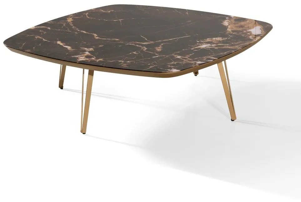 Mesa de Centro Lilou Quadrada Tampo com Vidro Marmorizado Base Aço Carbono Pintura Eletrostática Design Moderno