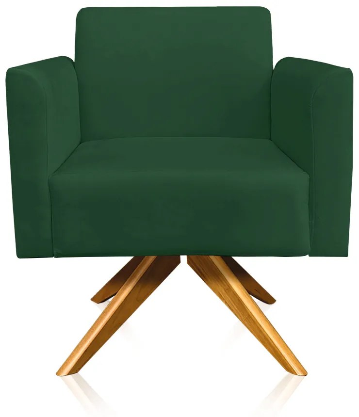 Kit 02 Poltronas Giratória Marisa Suede Verde Base Madeira MA30 D'Rossi