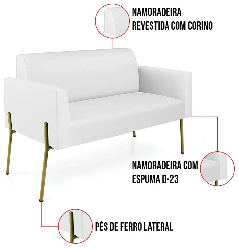 Sofá Namoradeira e 2 Poltronas Pé de Ferro Dourado Marisa Corino D03 - D'Rossi - Branco