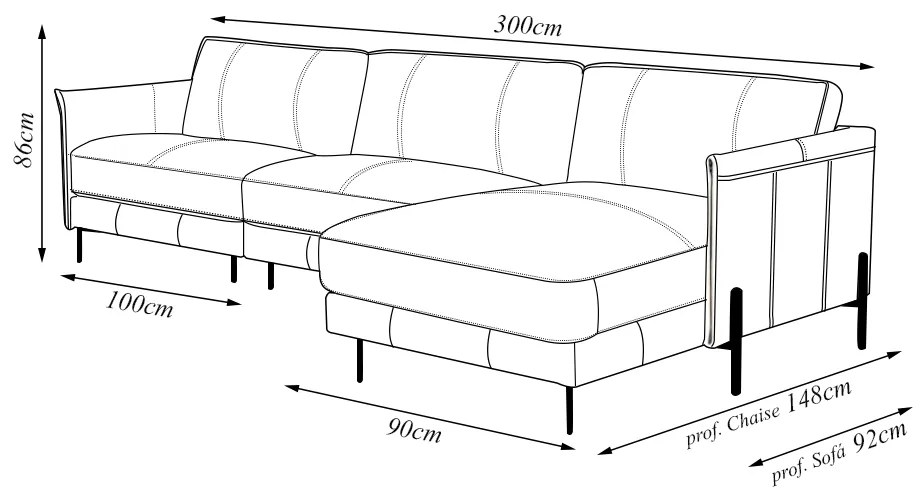 Sofá Decorativo Karine 5 Lugares Sala de estar 300cm com Chaise Pés em Aço Couro Caramelo G88 - Gran Belo