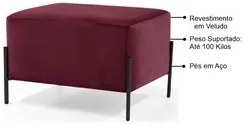 Puff Decorativo 60cm Base Aço Status C-278 Veludo Marsala - Domi