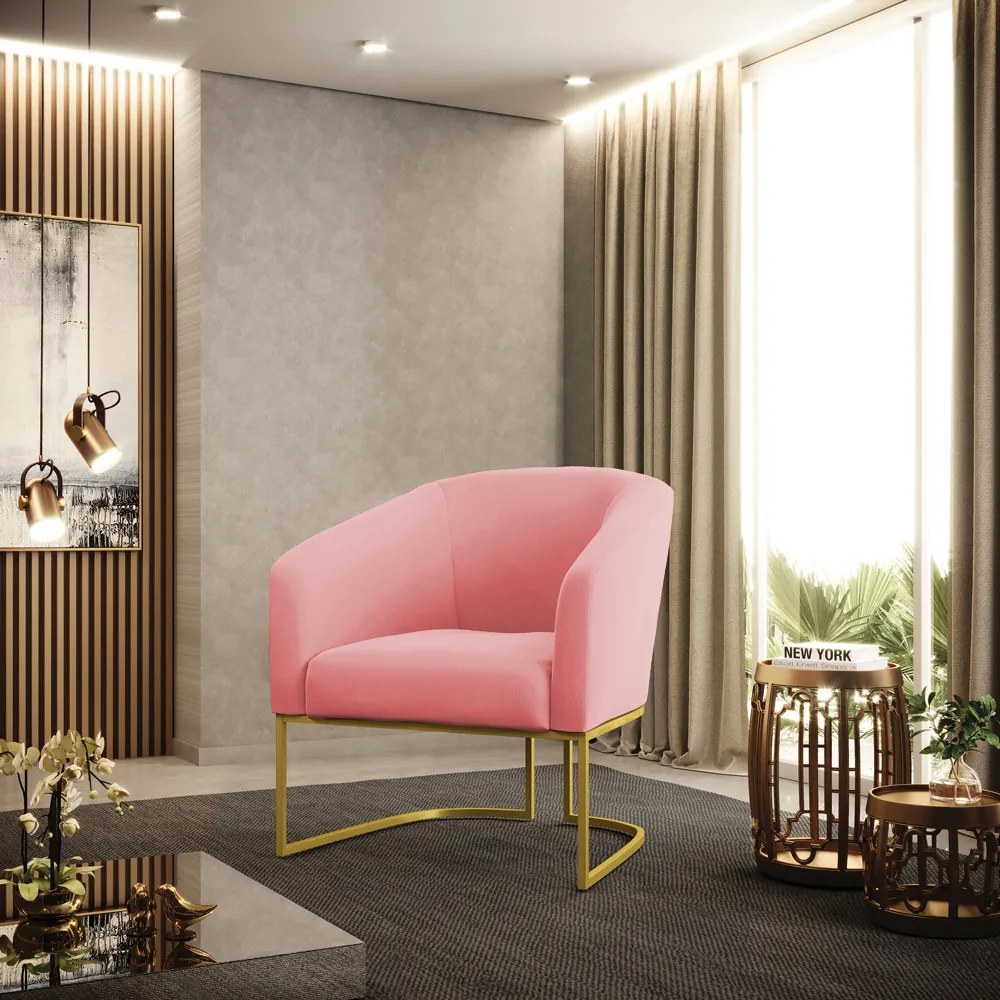 Poltrona Decorativa Industrial Dourado kit 2 Stella Suede D03 - D'Rossi - Rose