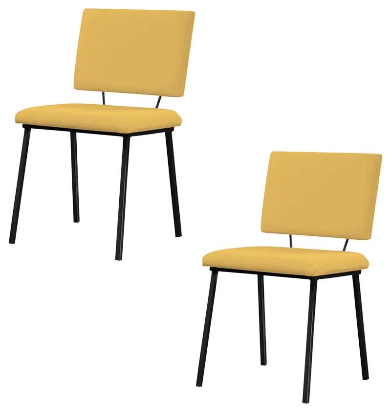 Kit 2 Cadeiras Decorativas Sala de Jantar Fennel Linho Amarelo G17 - Gran Belo