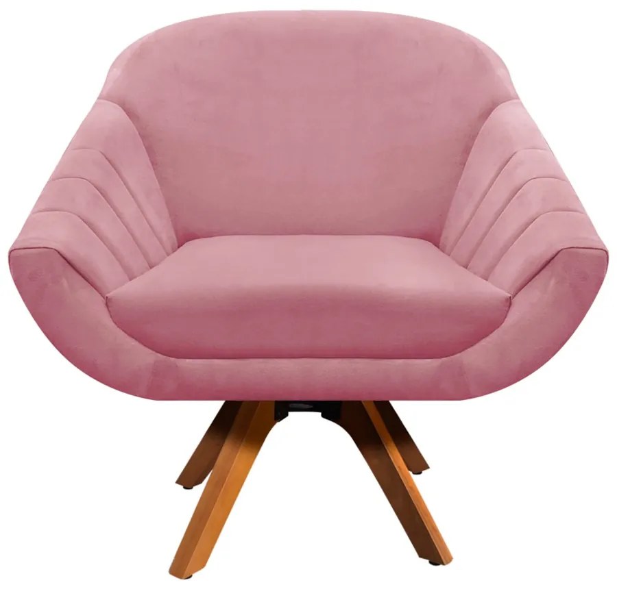 Poltrona Giratória Giovana Suede Rose Base Madeira MM30 D'Rossi