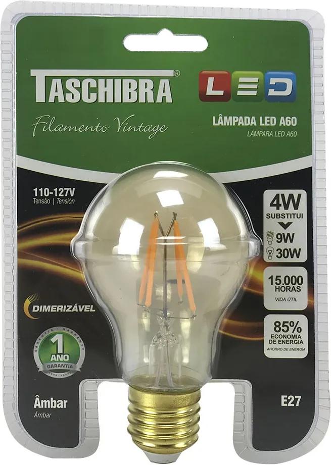 Lâmpada de Led A60 Filamento Vintage Dimerizável 4W Âmbar E27 - Taschibra - 127V