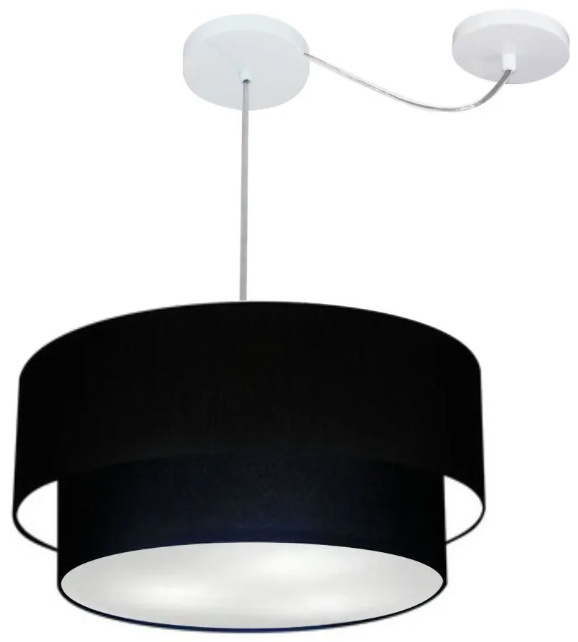 Lustre Pendente Duplo Cilíndrico Com Desvio de Centro Vivare Md-4366 Cúpula em Tecido 50x40cm - Bivolt