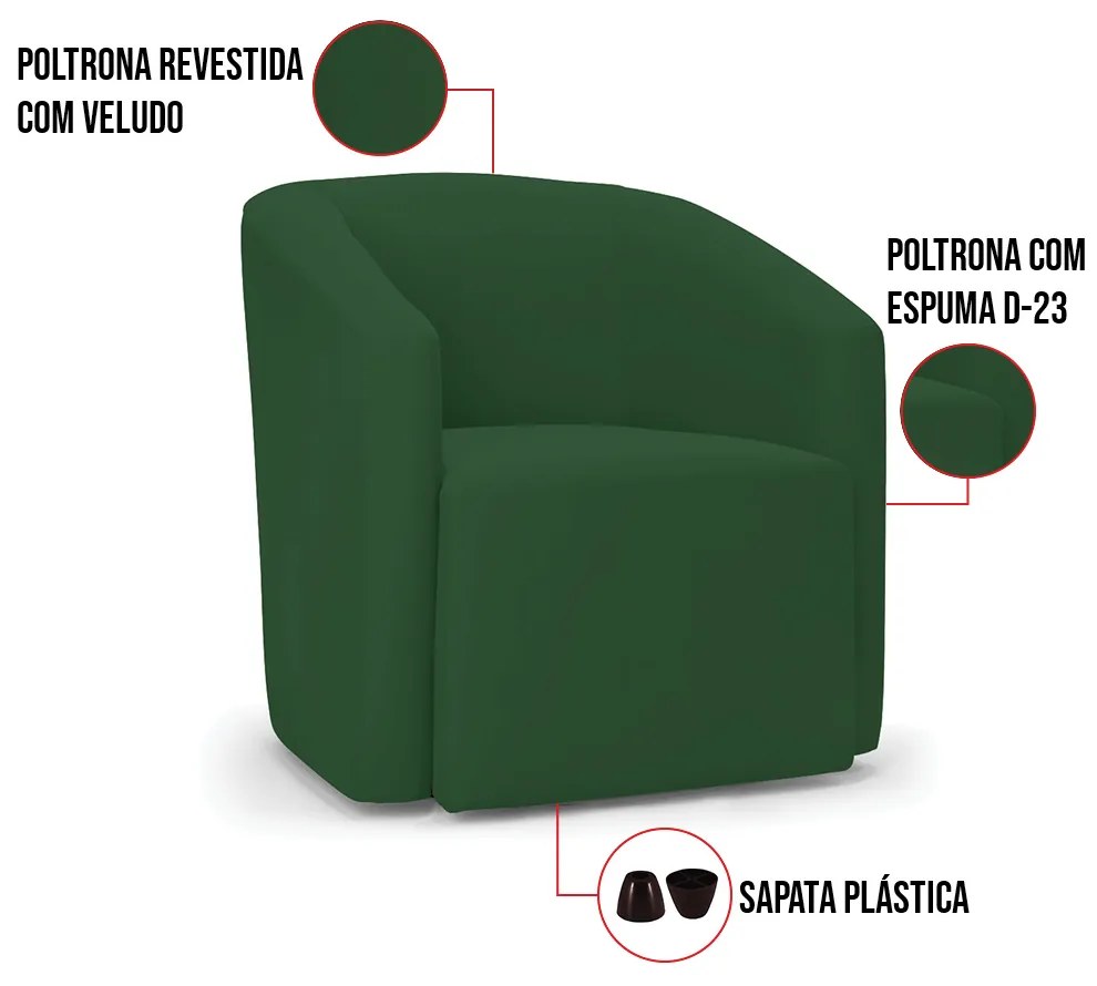 Poltrona Decorativa Orgânica Kit 2 Stella Max Veludo D03 - D'Rossi - Verde