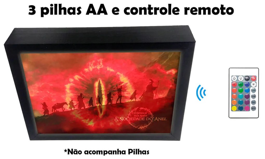 Quadro Luminária Box A4 32x22cm Sociedade - O Senhor dos Anéis - Preto
