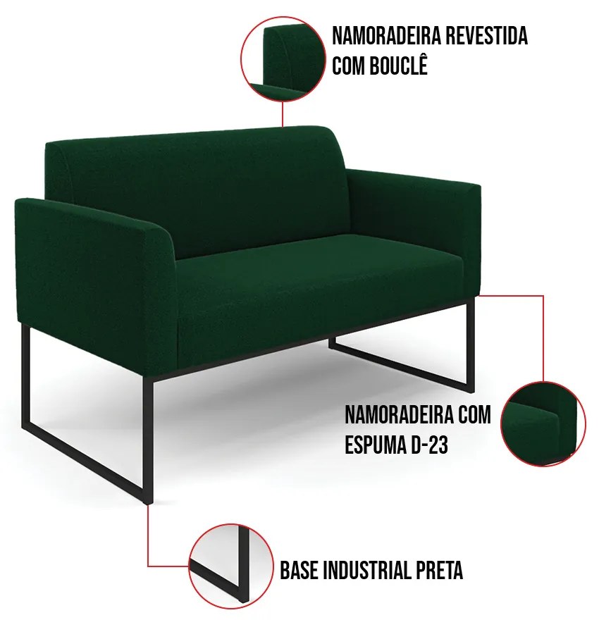 Sofá 2 Lugares Namoradeira Industrial Preto Marisa Bouclê Verde D03 - D'Rossi