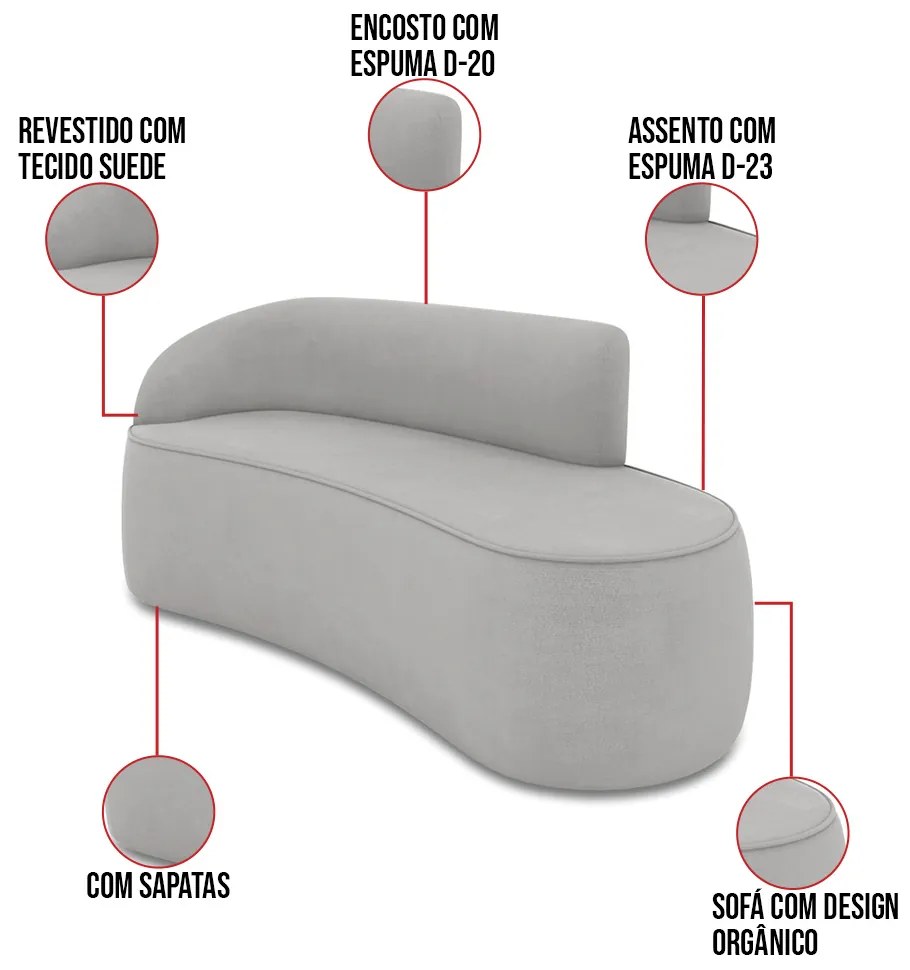 Sofá 2 Lugares Orgânico 140cm Morgan e Poltrona Lua Suede Cinza D03 - D'Rossi