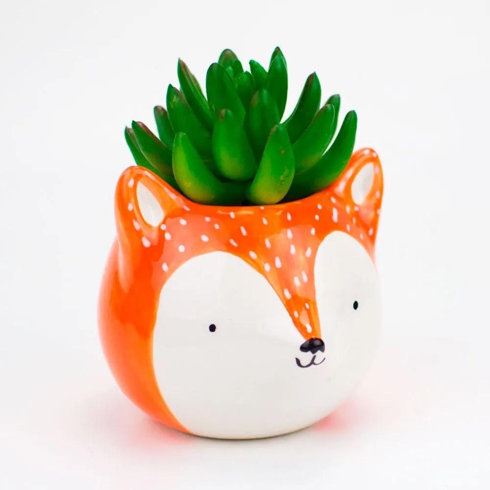 Cachepot Vaso Decorativo de Cerâmica - Raposa Fox Laranja