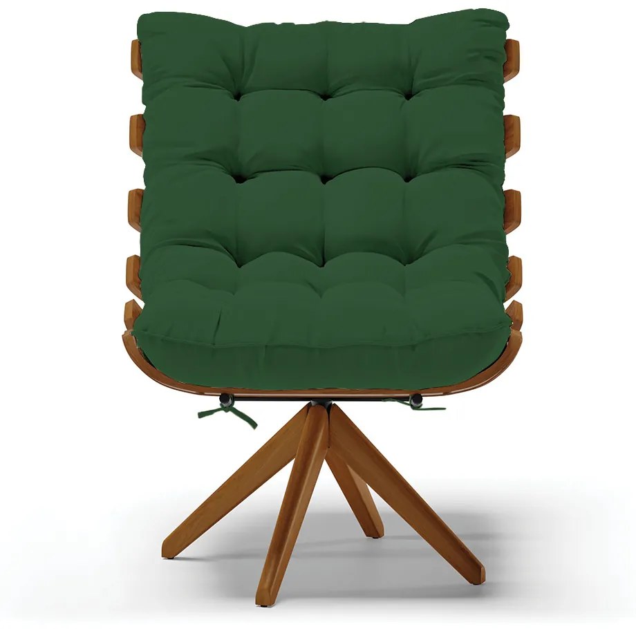 Poltrona Giratória Costela Veludo Verde Base de Madeira MA30 M11 - D'Rossi