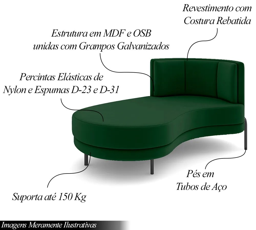 Sofá Chaise Lado Esquerdo Downey Sala de Estar Veludo Verde G15 - Gran Belo