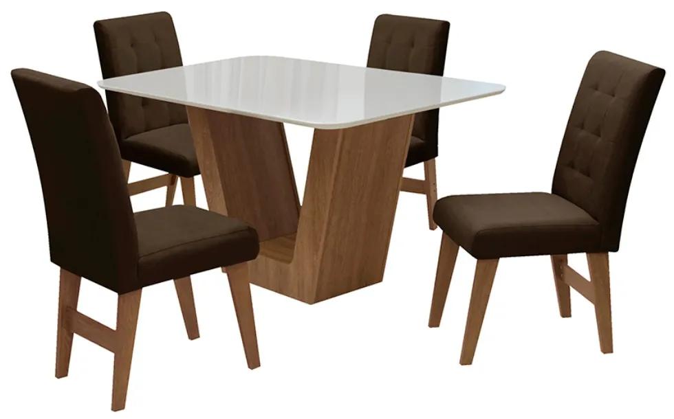 Conjunto Mesa de Jantar Safira com 04 Cadeiras Agata 135cm Cedro/Branco Off/Chocolate - ADJ DECOR