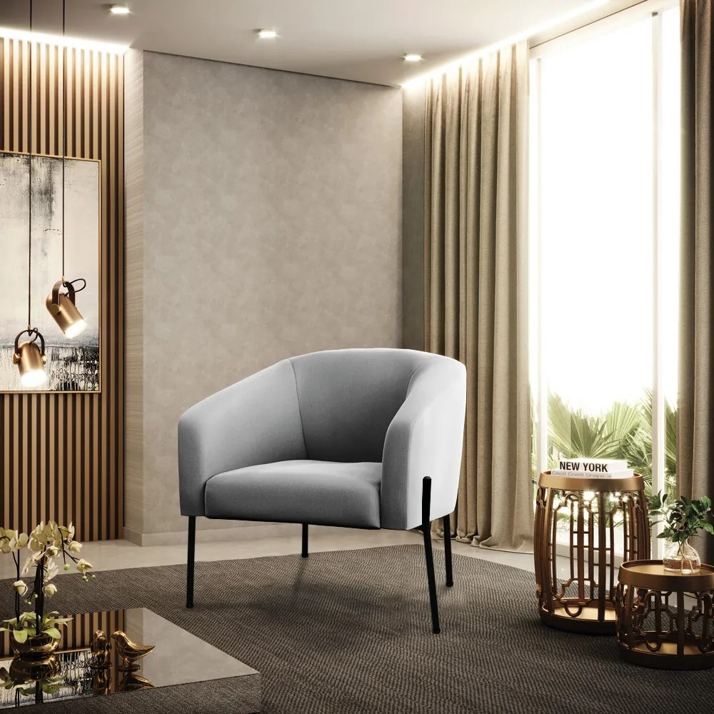 Poltrona Decorativa Pé de Ferro Preto Kit 2 Stella Suede Cinza D03 - D'Rossi