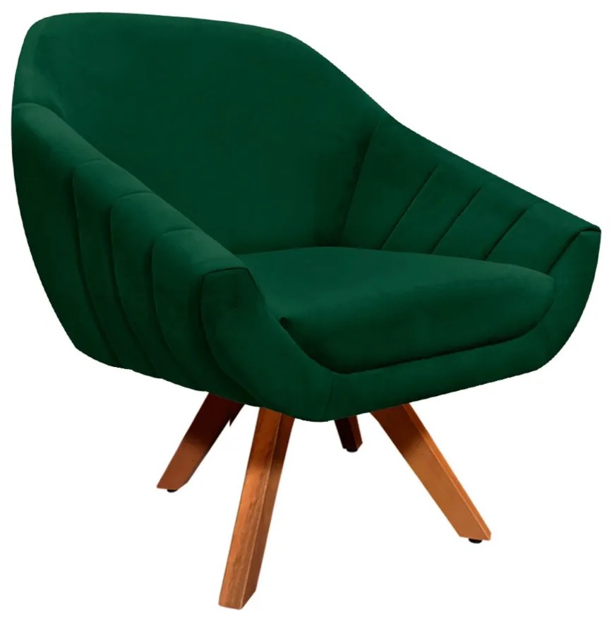 Kit 02 Poltronas Giratória Giovana Suede Verde Base Madeira MM30 D'Rossi