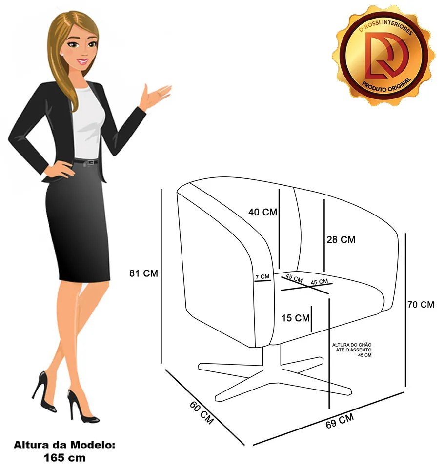 Poltrona Decorativa Giratória Cromada Kit 2 Stella Bouclê D03 - D'Rossi - Cinza