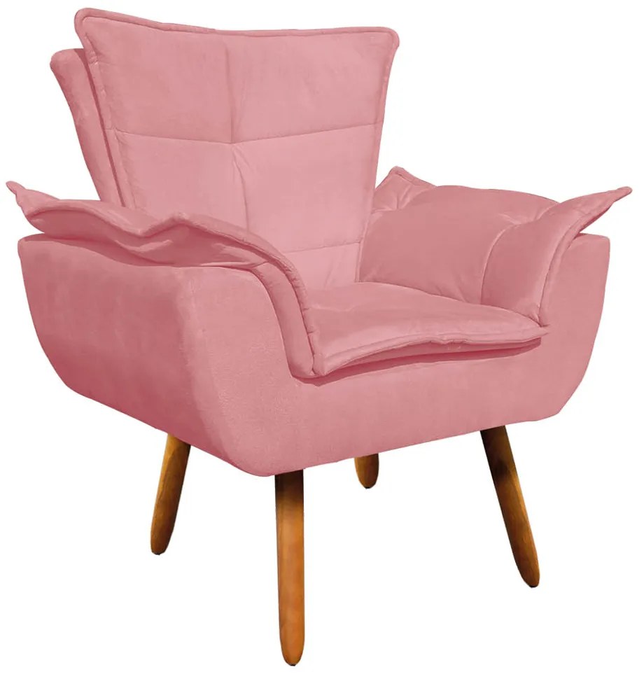 Poltrona Sala de Estar Pé Palito de Madeira Kit 2 Opala Suede D03 - D'Rossi - Rose