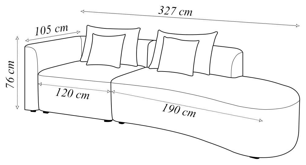 Sofá Curvo Decorativo Kimiko 327Cm 4 Lugares Sala de Estar com Chaise Bouclê Branco G52 - Gran Belo