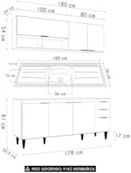 Armário de Cozinha CP01 Com Pia 180cm Pérola Z34 Branco - Mpozenat
