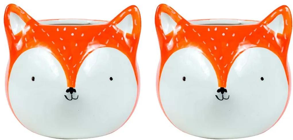 Dupla Cachepots Vaso Decorativo de Cerâmica - Raposas Fox Laranja