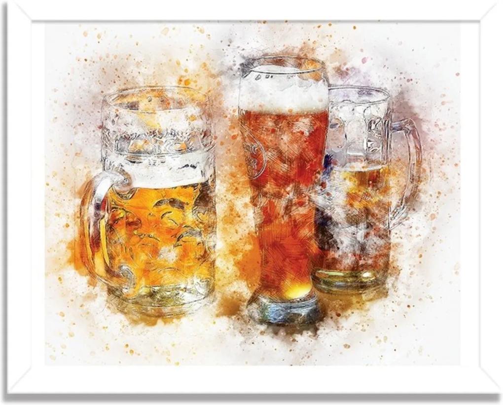 Quadro Decorativo Beer Aquarela Branco - Médio
