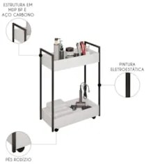 Carrinho Auxiliar para Salão de Beleza Industrial Sara Z34 Branco/Pret