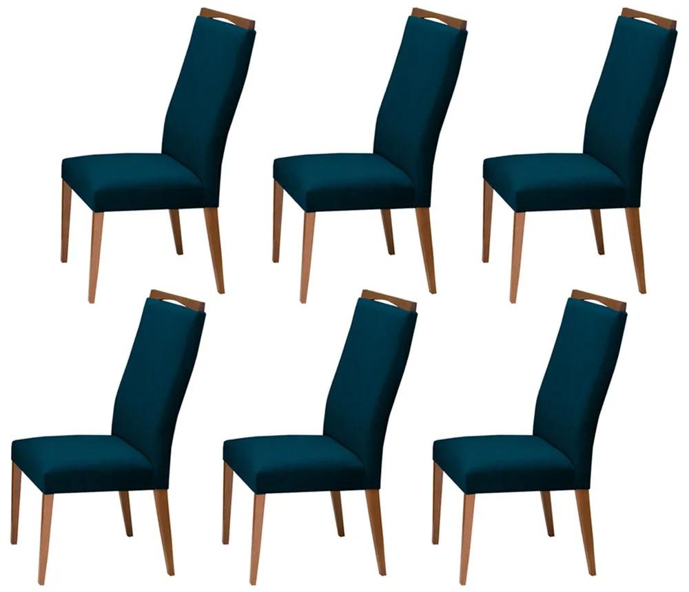 Conjunto 6 Cadeira Decorativa Lívia Veludo Azul Marinho