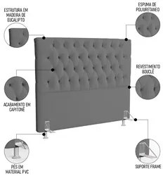 Cabeceira Casal Cama Box 140cm Cristal C16 Bouclê Cinza - Mpozenato