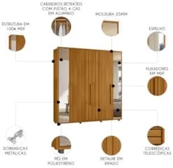Guarda Roupa Casal 230cm Com Espelho Barok Cinamomo Z10     - Mpozenat