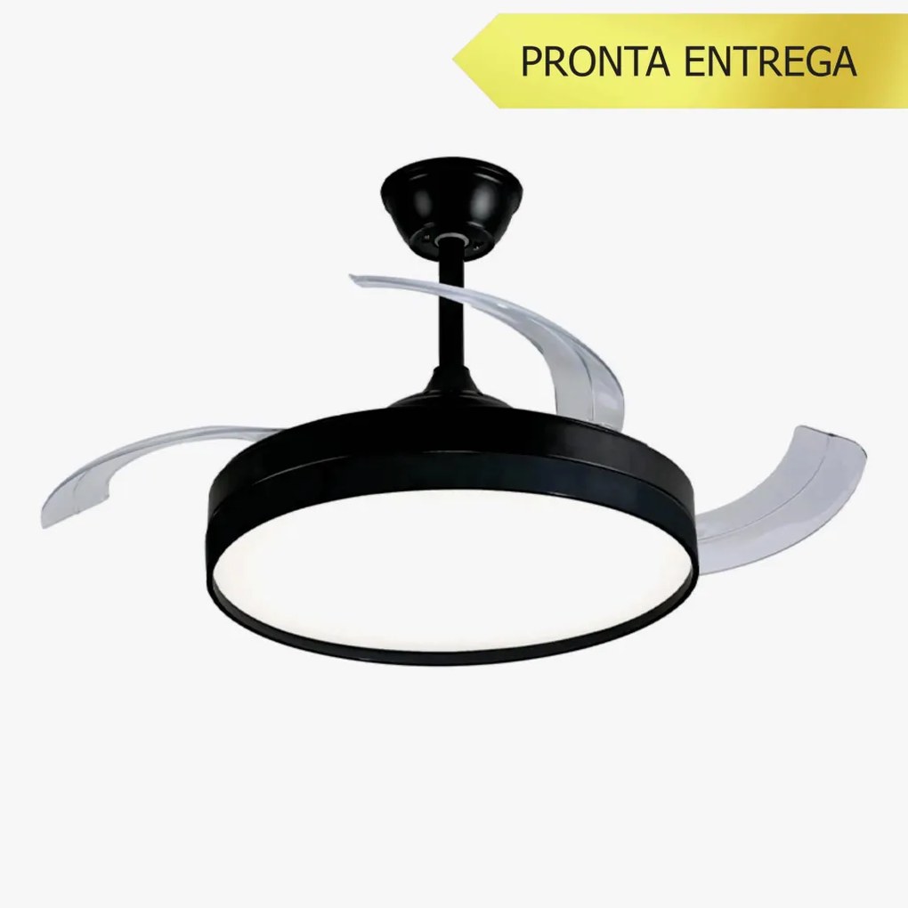 Ventilador De Teto Air Basic Preto Pás Retrátil Led 30W Multicolor Biv...