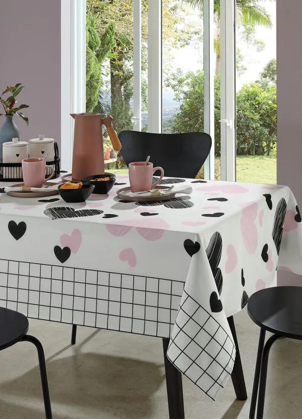 Toalha de Mesa Retangular Rosa/Preto 140x250 Cm