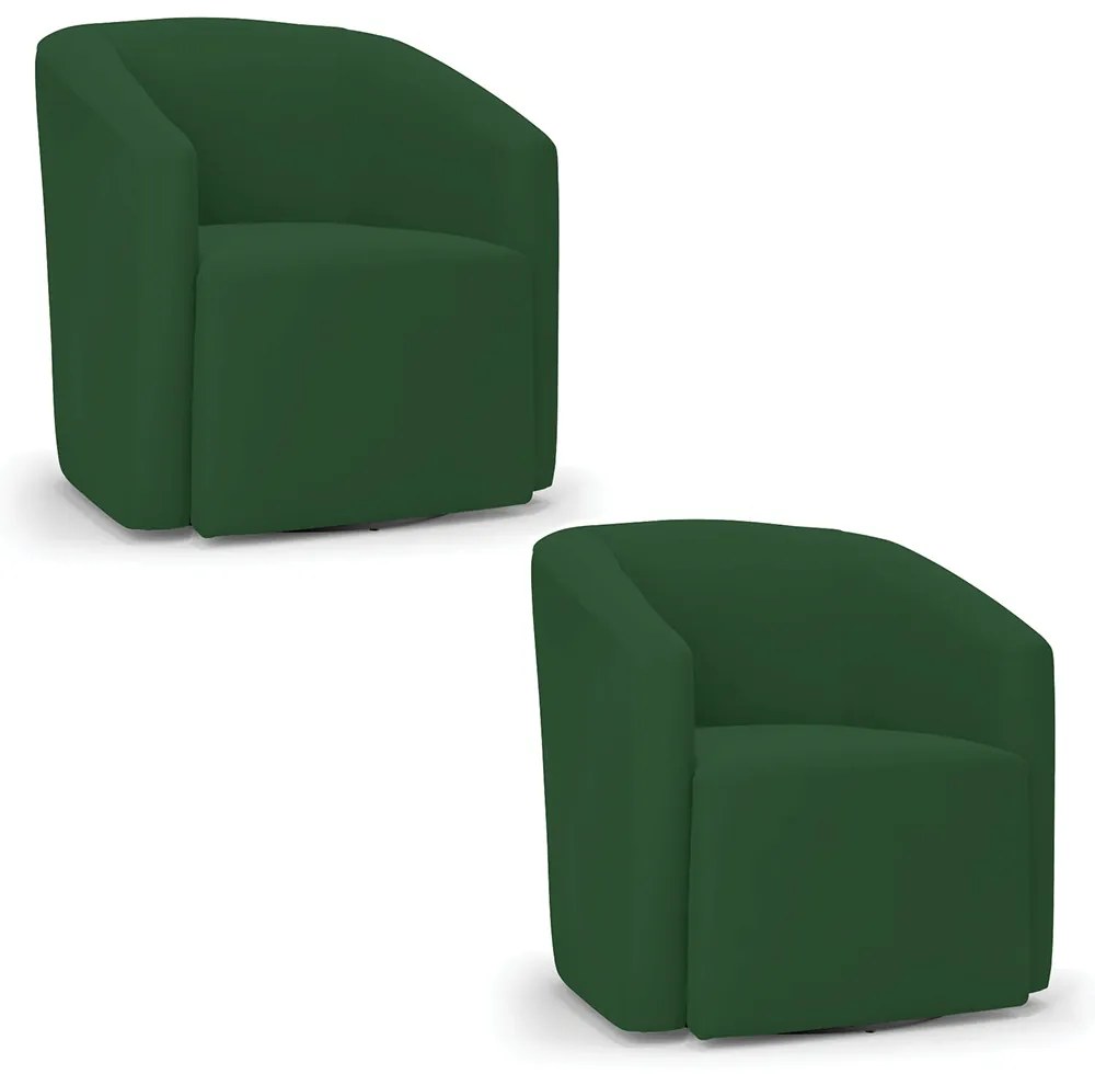 Poltrona Decorativa Base Giratória Kit 2 Stella Max Veludo D03 - D'Rossi - Verde