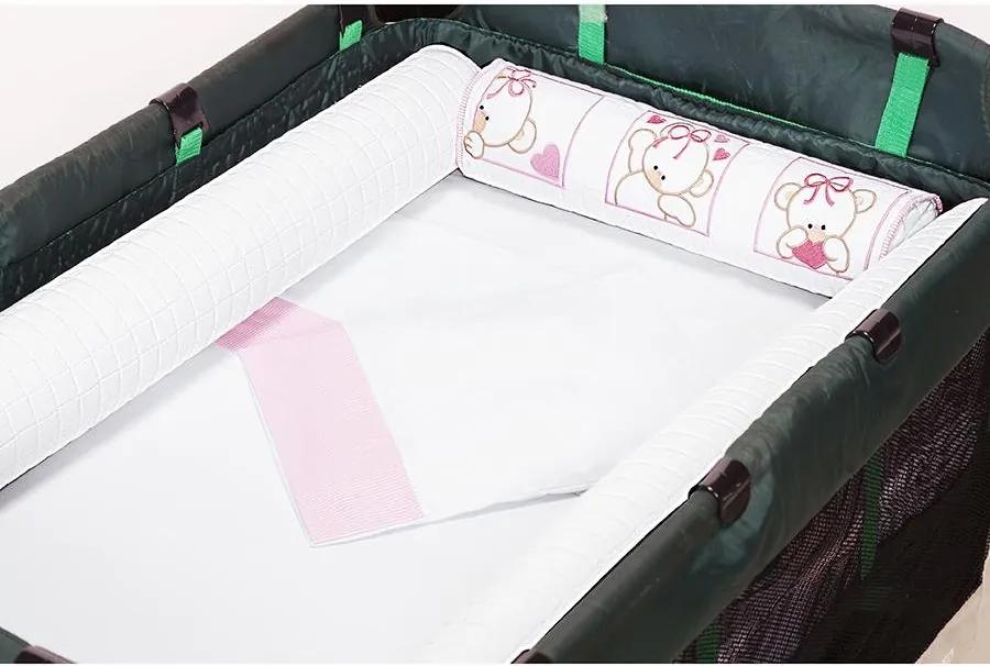 Kit para Berço Desmontável Ursinha Rosa 7 Peças 100% algodão