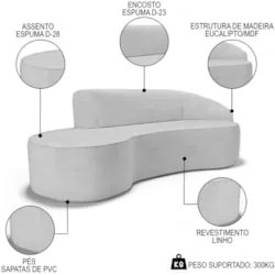 Sofá Living 3 Lugares 210cm Braço Direito Mozart D06 Linho Cinza - Mpo