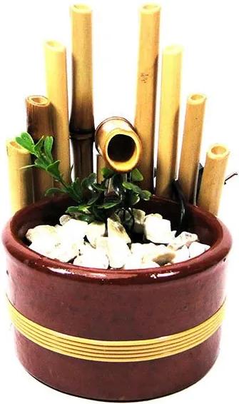 Fonte de Água em Bambu com Vaso de Cerâmica 1 Queda (Bi-Volt)