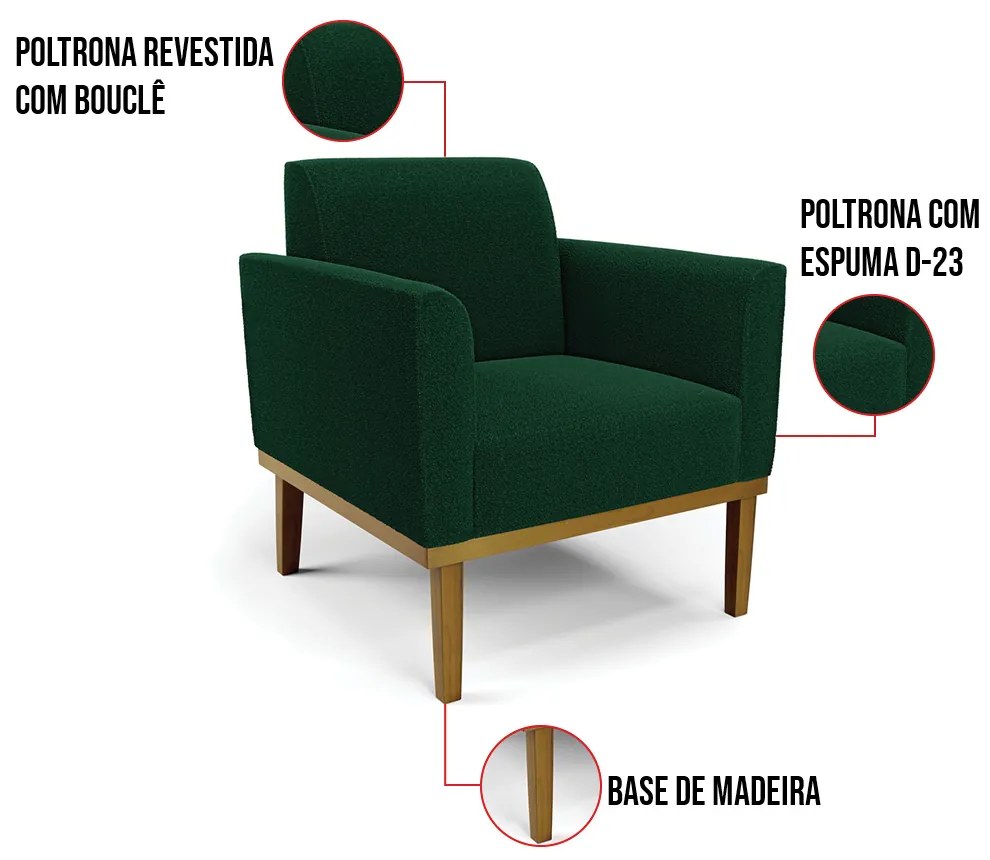 Namoradeira e 2 Poltronas Base Madeira Castanho Marisa Bouclê Bege D03 - D'Rossi