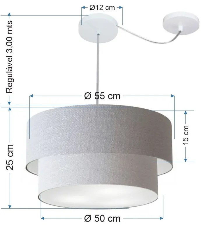 Lustre Pendente Duplo Cilíndrico Com Desvio de Centro Vivare Md-4367 Cúpula em Tecido 55x50cm - Bivolt