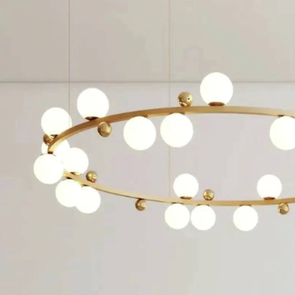 Pendente Aliança Horizontal Ø100X24Cm 25Xg9 Globo 10Cm - Usina 90006/2... (CP-M - Champanhe Metálico, Ambar)