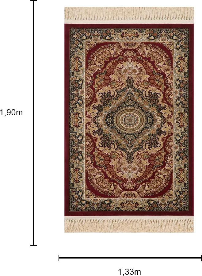 Tapete Persa Isfahan Vinho com Detalhes Bege - 133x190cm