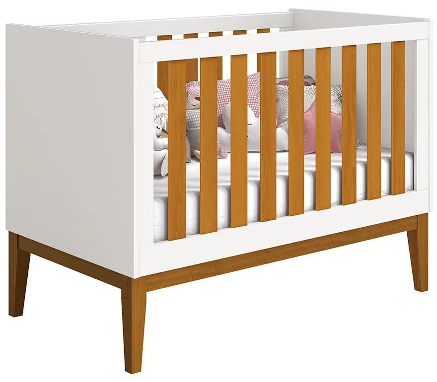 Berço Mini Cama Noah com Pés Square Mel - Branco e Savana