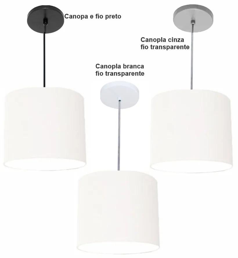 Luminária Pendente Vivare Free Lux Md-4105 Cúpula em Tecido - Branca - Canopla cinza e fio transparente