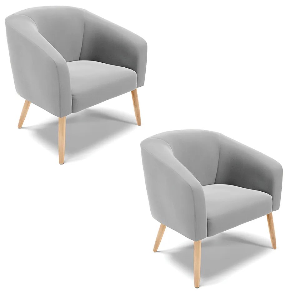 Poltrona Decorativa Pé Palito Natural Kit 2 Stella Suede Cinza D03 - D'Rossi