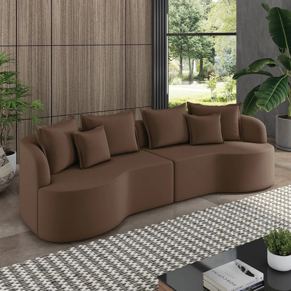 Sofá 4 Lugares Orgânico Living 250cm Mersa Veludo K01 - D'Rossi - Marrom