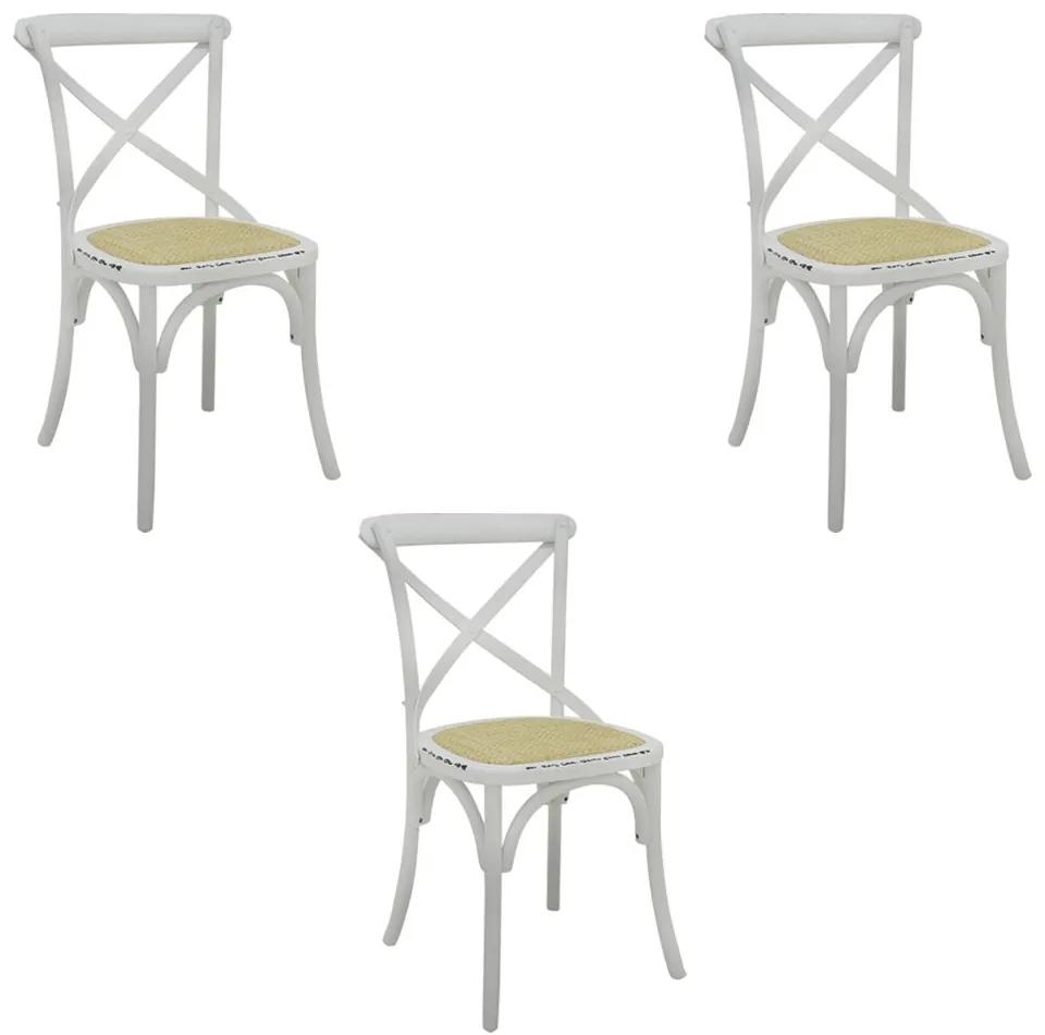 Kit 3 Cadeiras Decorativas Sala De Jantar Cozinha Danna Rattan Natural Branca G56 - Gran Belo