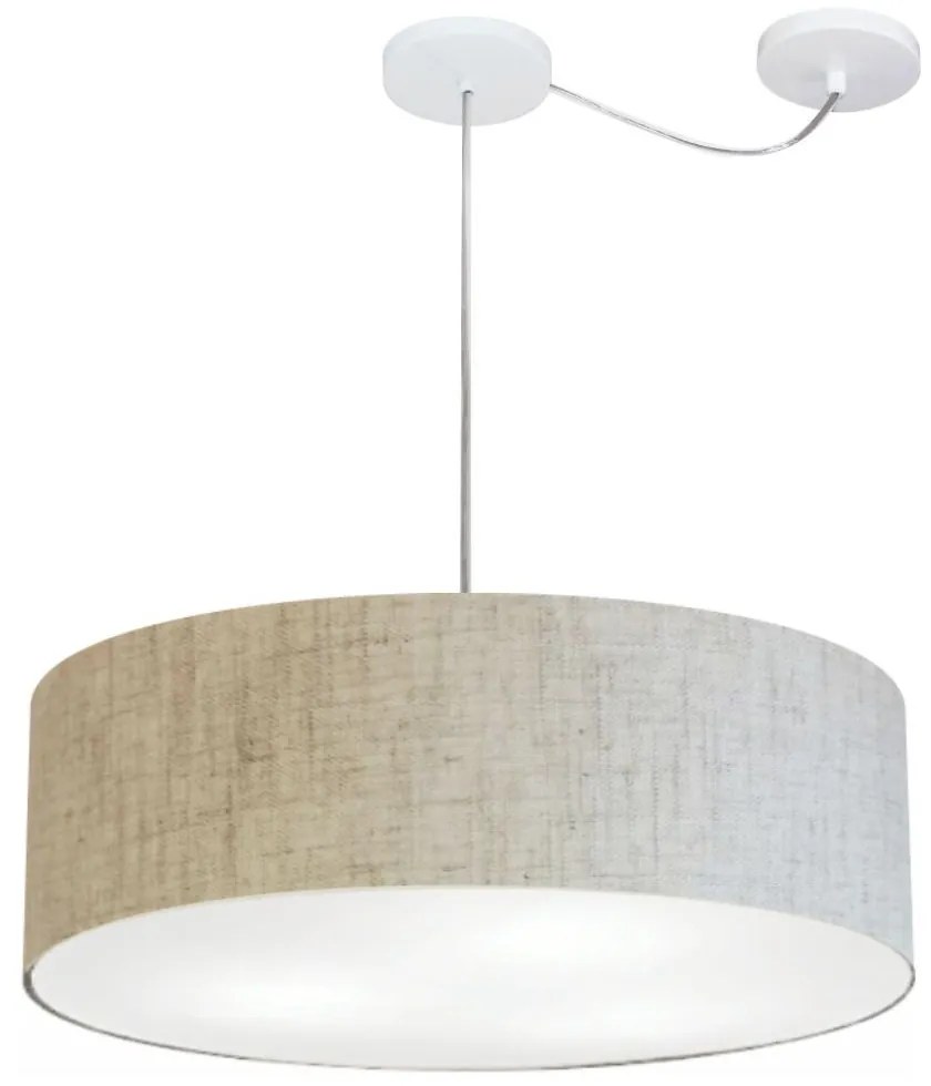 Lustre Pendente Cilíndrico Com Desvio De Centro Md-4259 Cúpula em Tecido 50x15cm Rustico Bege - Bivolt