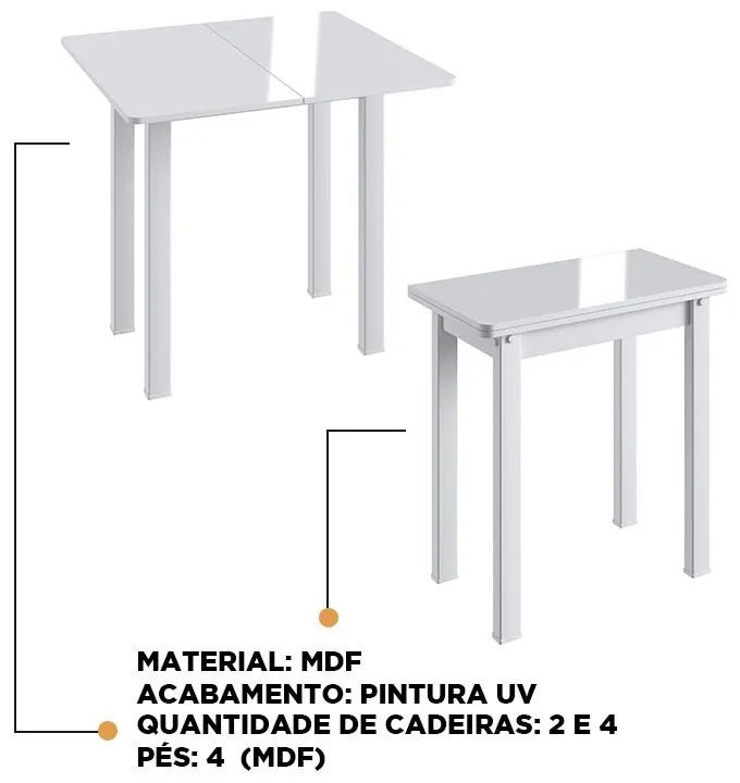 Mesa De Jantar Dobrável Multiuso Cozinha Em Mdf - Branco